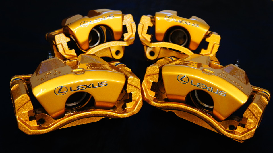 レクサスIS純正キャリパー塗装＆ローター塗装　COLOR：#003 tokyo midnight gold＆#061 royal sky blue、ローター加工Type:DS4