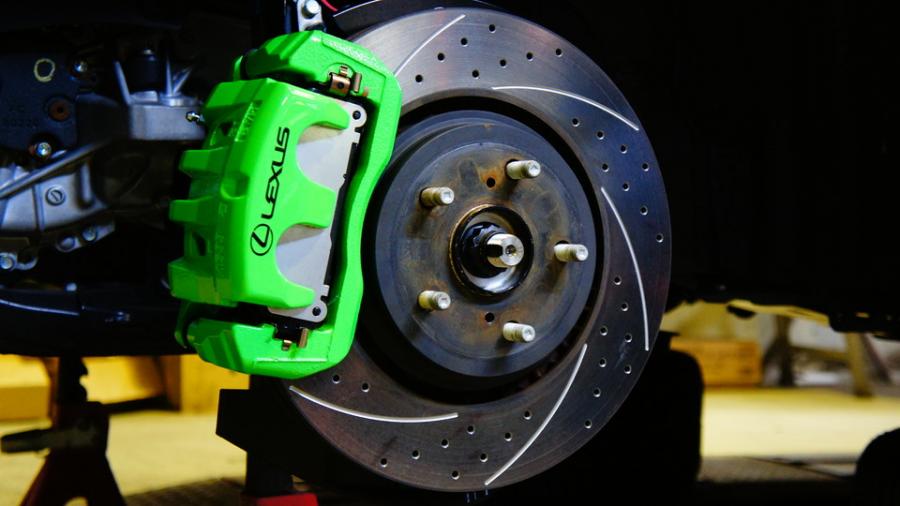 ﾚｸｻｽRX450h　キャリパー塗装＆ローター加工　COLOR:#1113 Monster green　加工Type:C6S8D