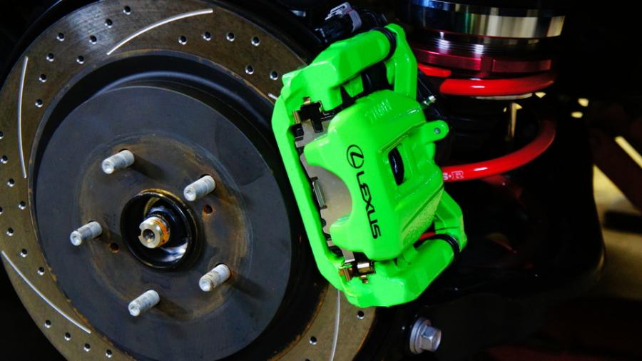キャリパー塗装施工事例：ﾚｸｻｽRX450h　キャリパー塗装＆ローター加工　COLOR:#1113 Monster green　加工Type:C6S8D IMG20_1492_QBvsDa_sub1.jpg