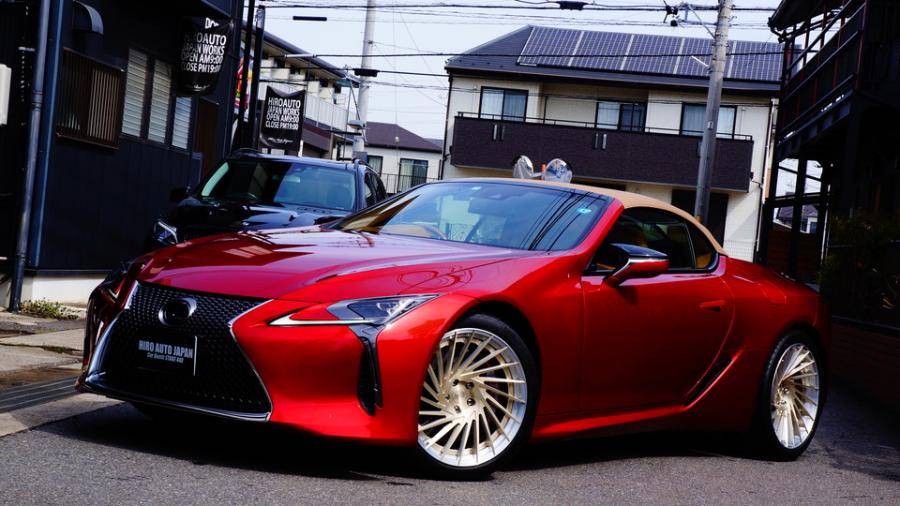 レクサスLC　キャリパー塗装＆ローター塗装COLOR:#1102 Charm gross candy red＆#005 Deep coal blackローター加工Type:C6S8D　表面ハイポリッシュ加工